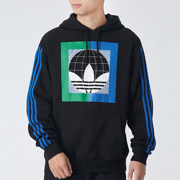adidas originals Colorblock logo Printing Fleece Lined hooded Pullover Black GD2117 - 3