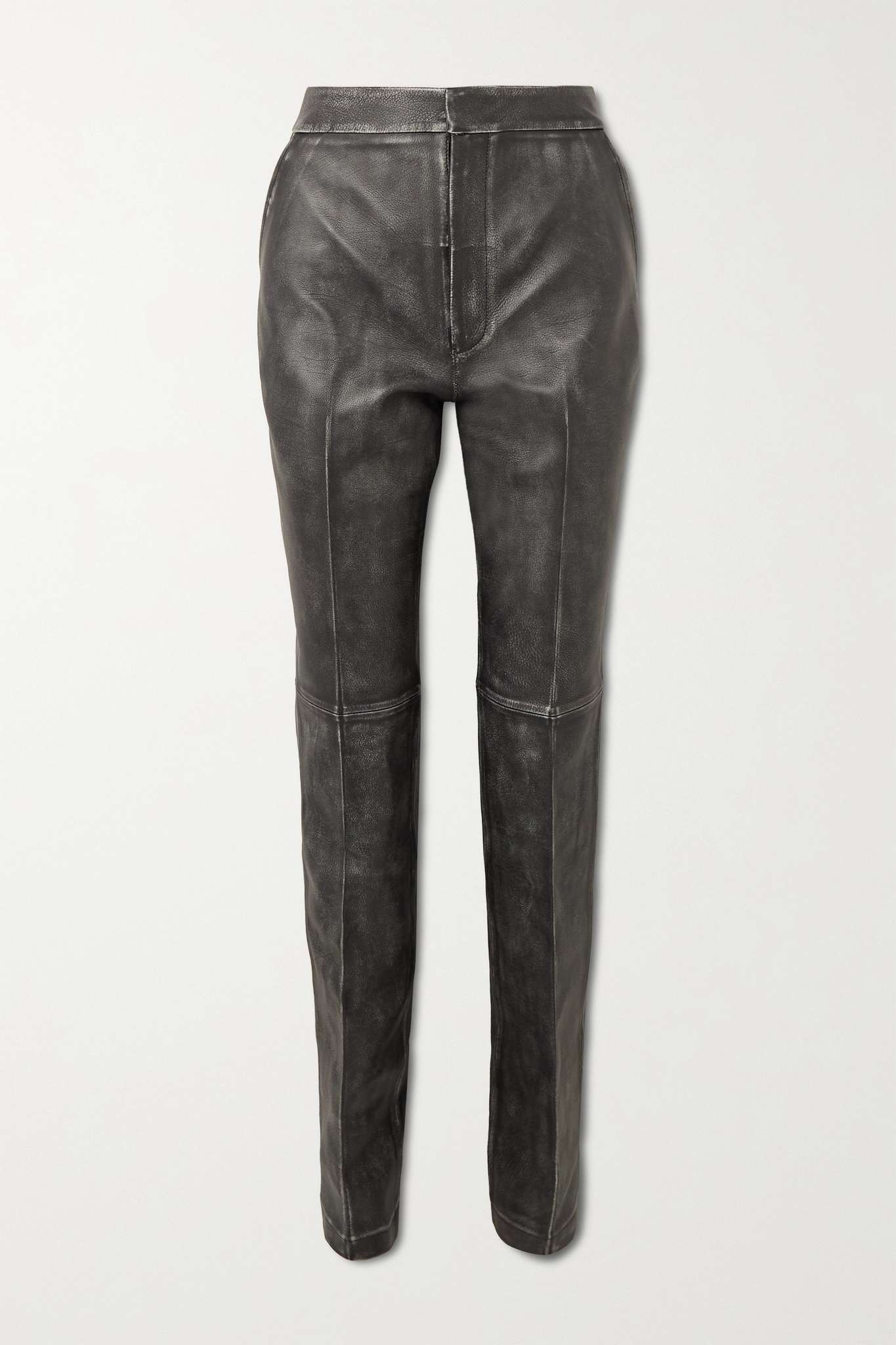 Paneled distressed leather slim-leg pants - 1