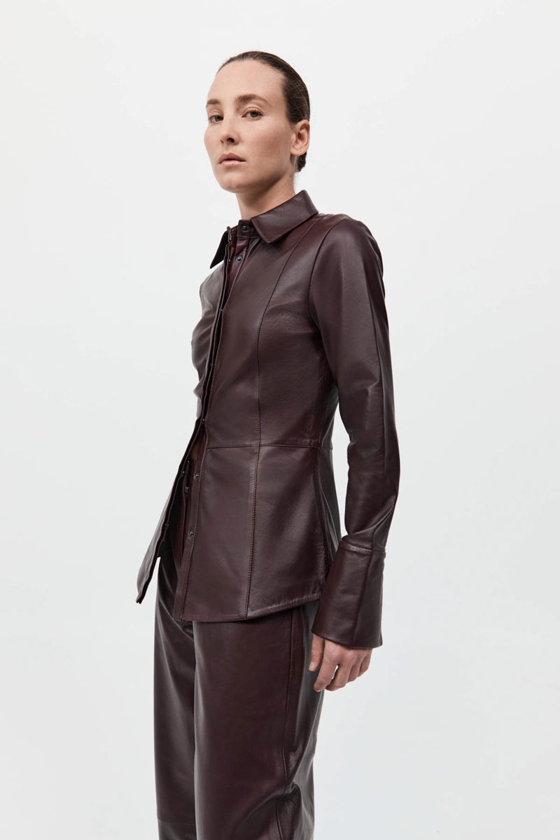 Leather Panelled Shirt - Bordeaux - 3