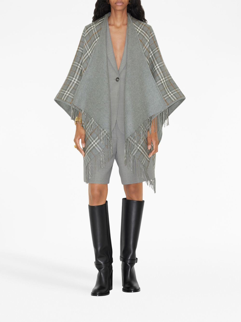Burberry wool check print reversible Poncho - 2