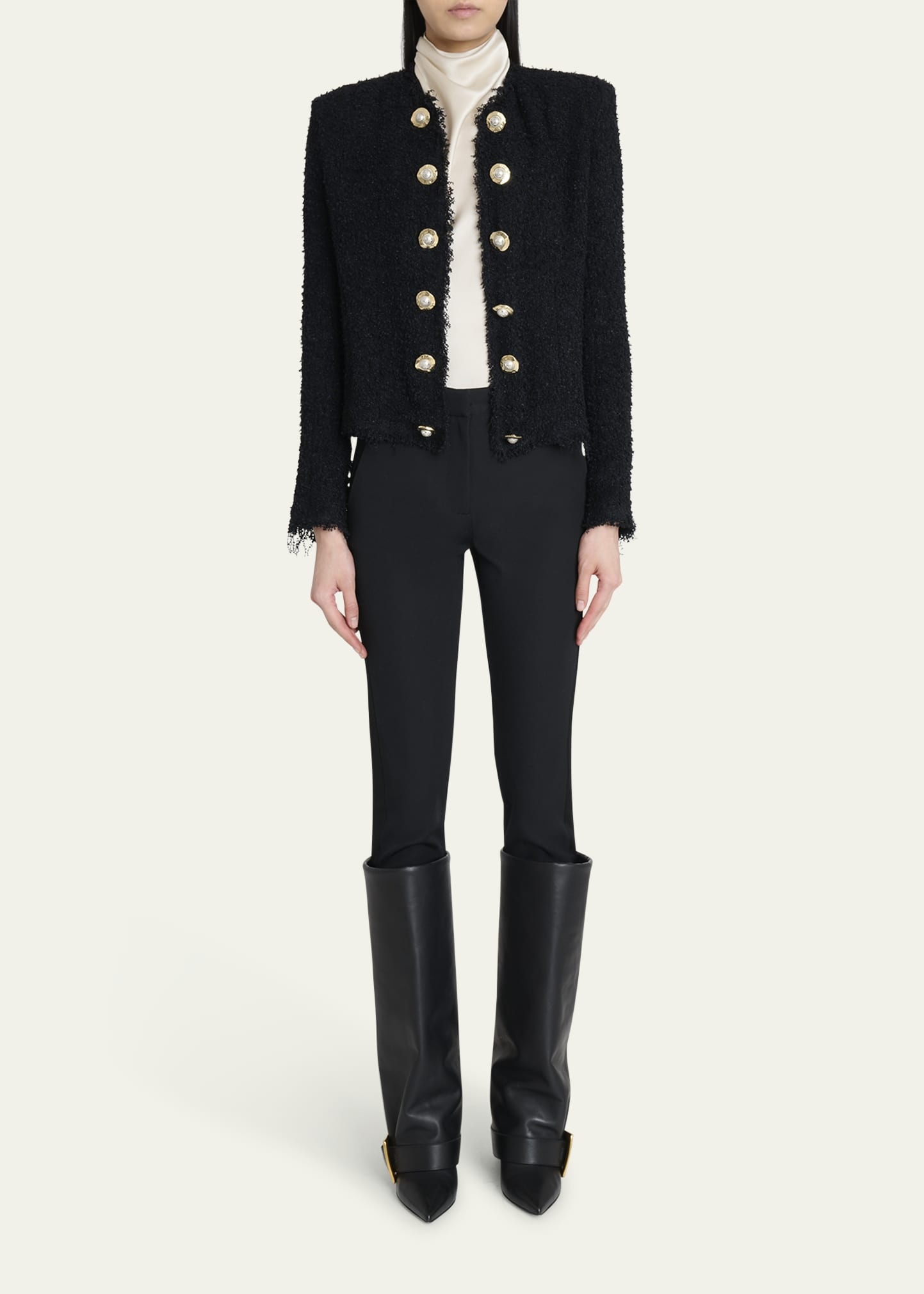 Two-Tone Button Tweed Spencer Jacket - 2