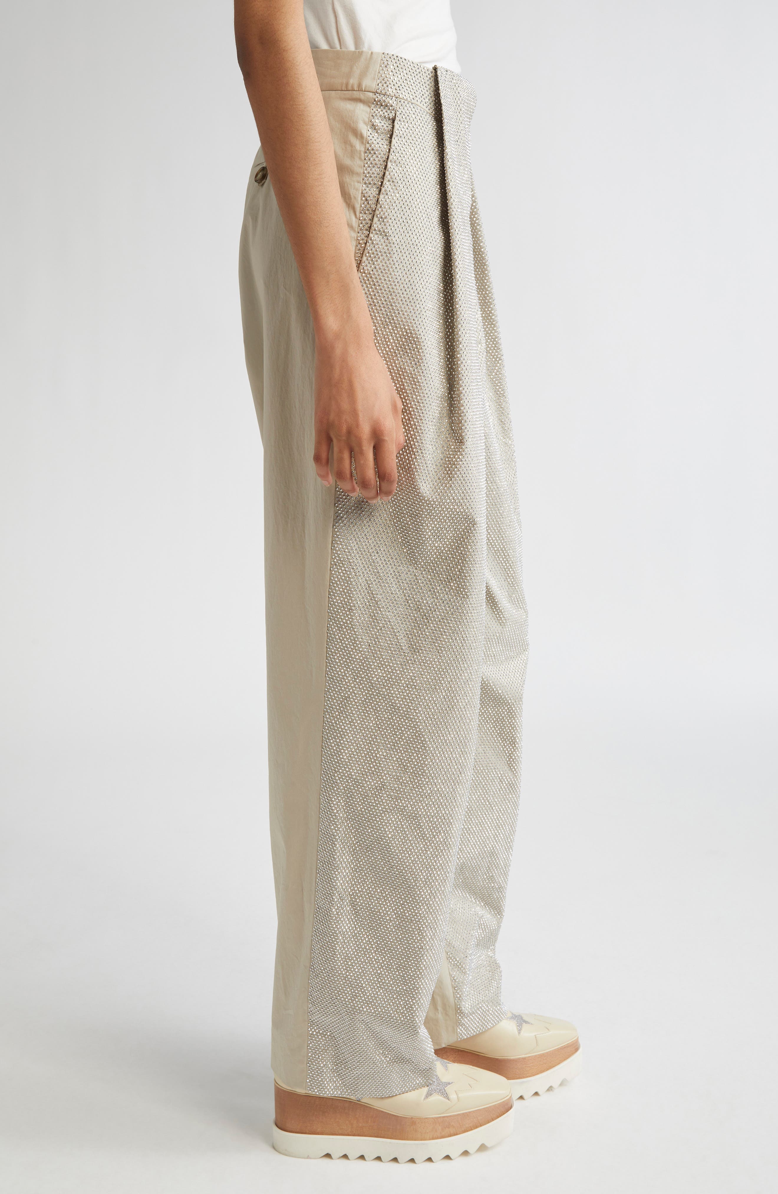 Stella McCartney Hotfix Crystal Embellished Balloon Leg Pants in Pebble at Nordstrom - 3
