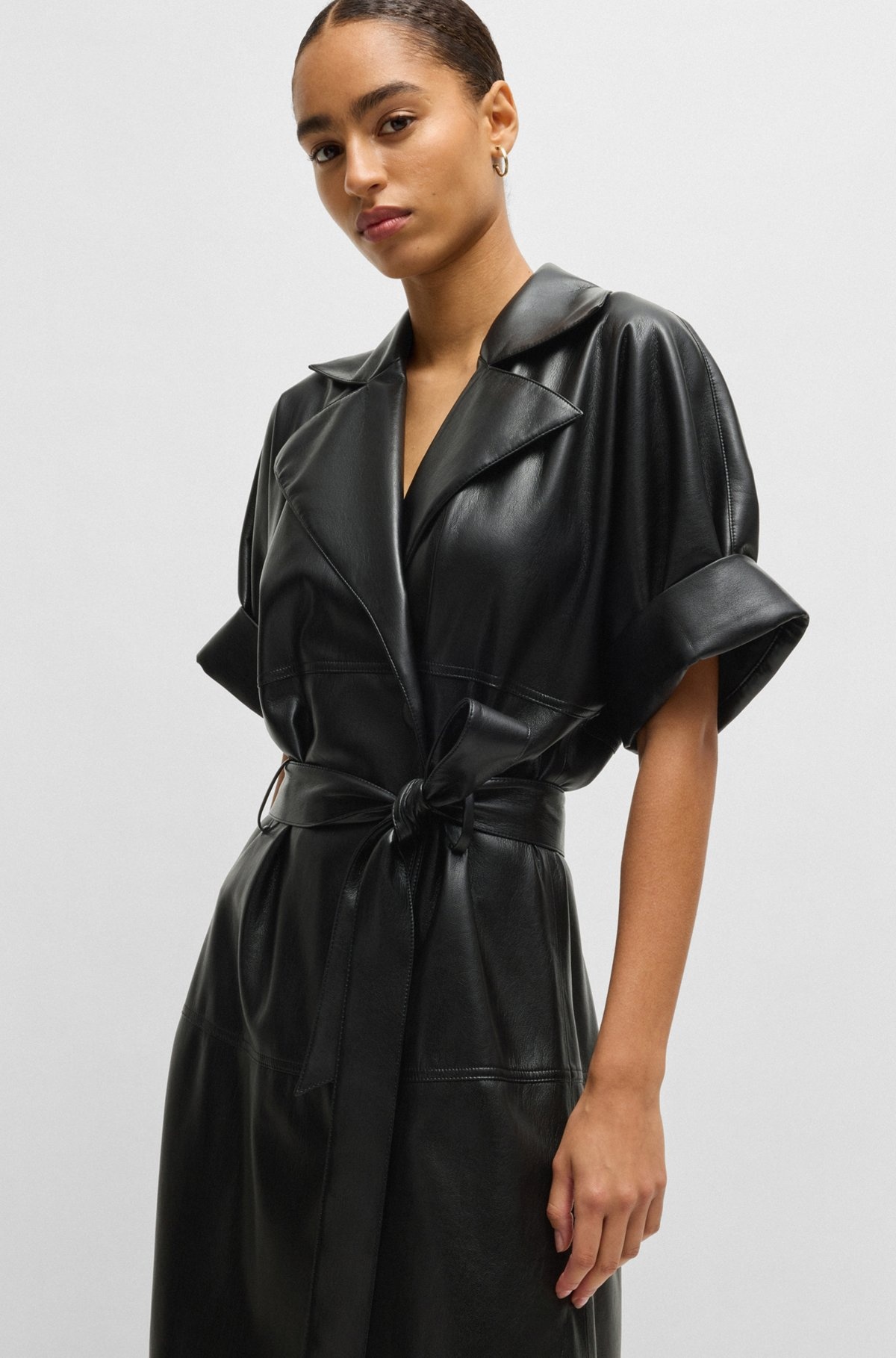 TRENCH-STYLE RELAXED-FIT DRESS IN FAUX LEATHER - 6