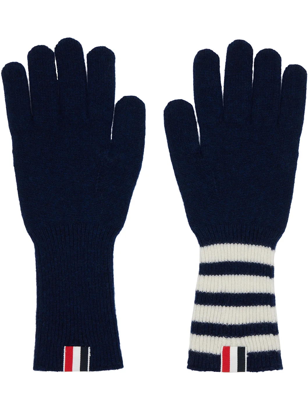 Navy Cashmere Ribbed 4-Bar Gloves - 1