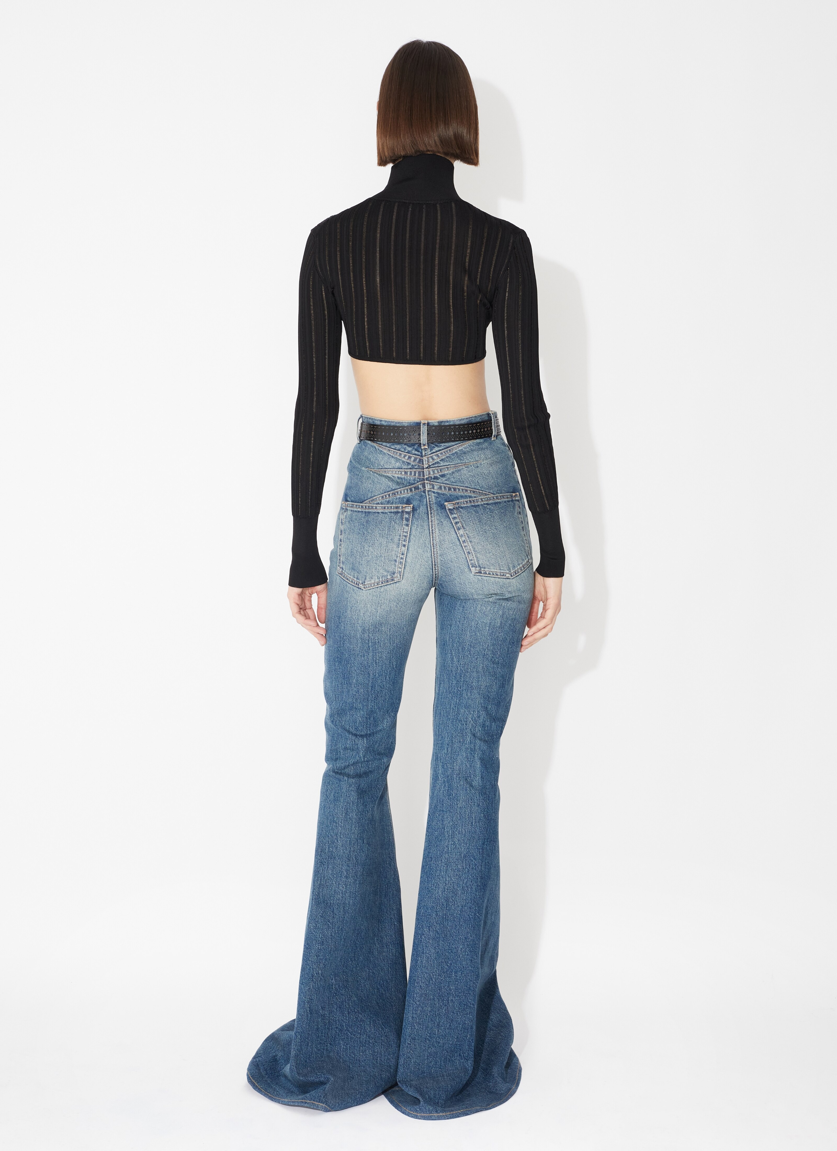 Blue High-rise kick-flare jeans, ALAÏA