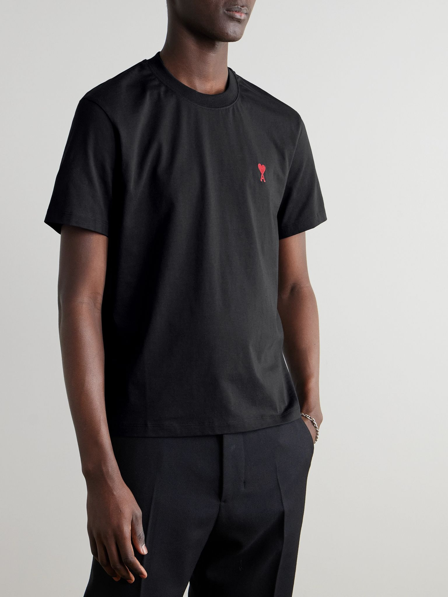 Logo-Embroidered Stretch Organic Cotton-Jersey T-Shirt Black - 3
