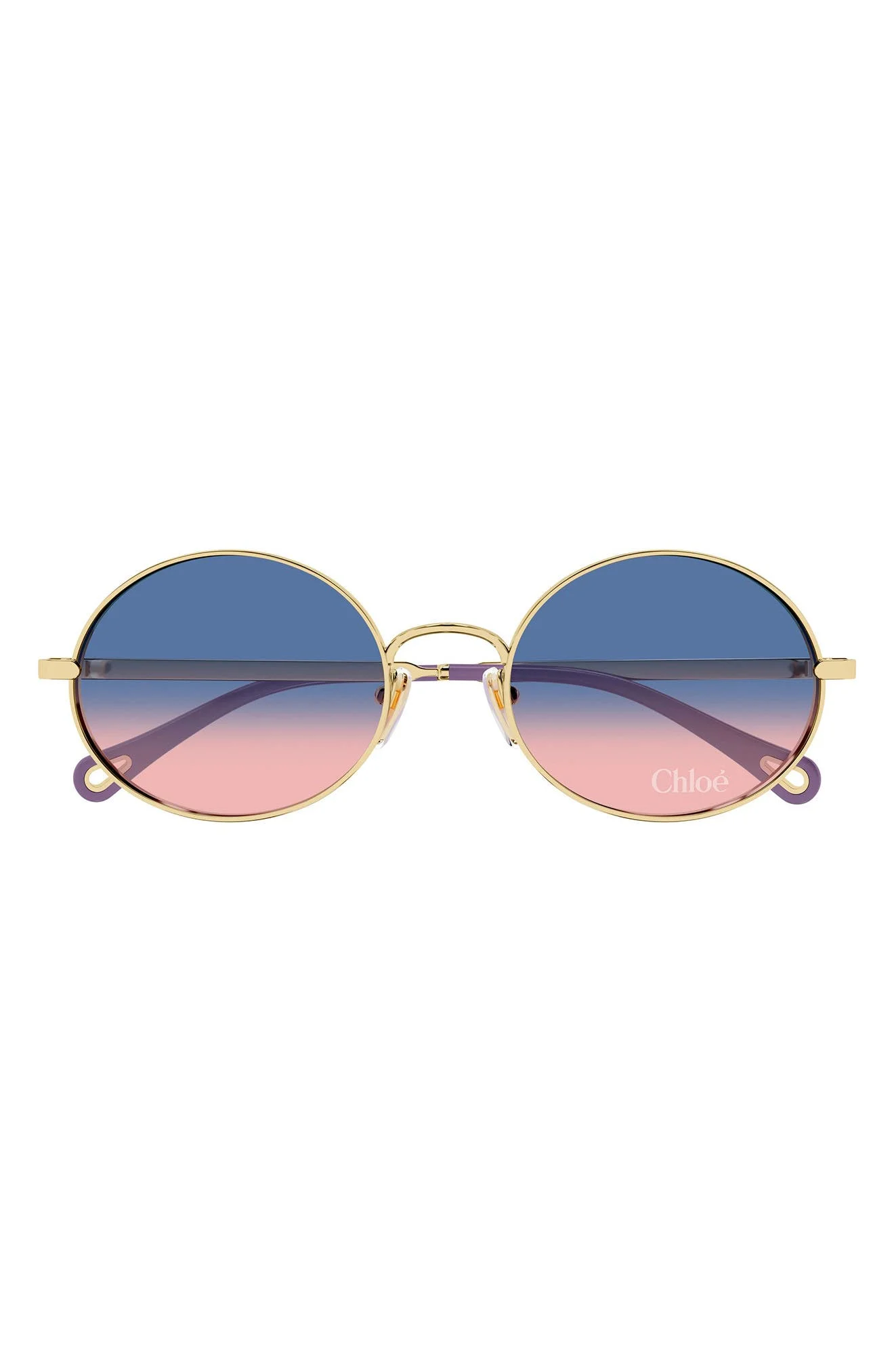 Chloé 55mm Gradient Round Sunglasses in Gold/Blue Lens at Nordstrom - 1