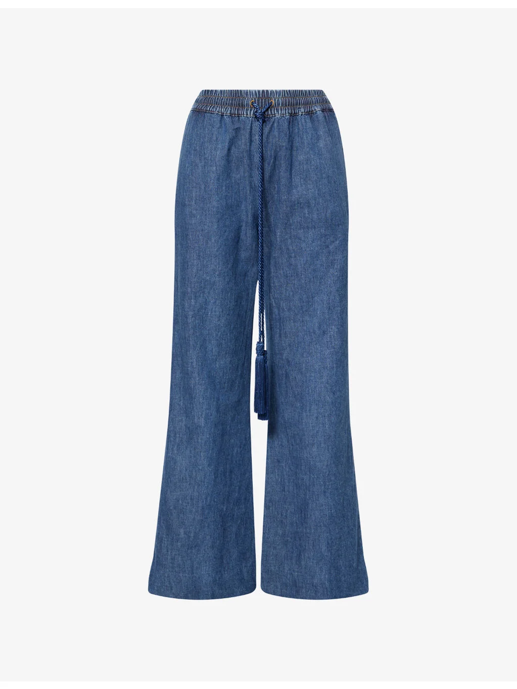 Drawstring Wide-Leg Denim Trousers - 1