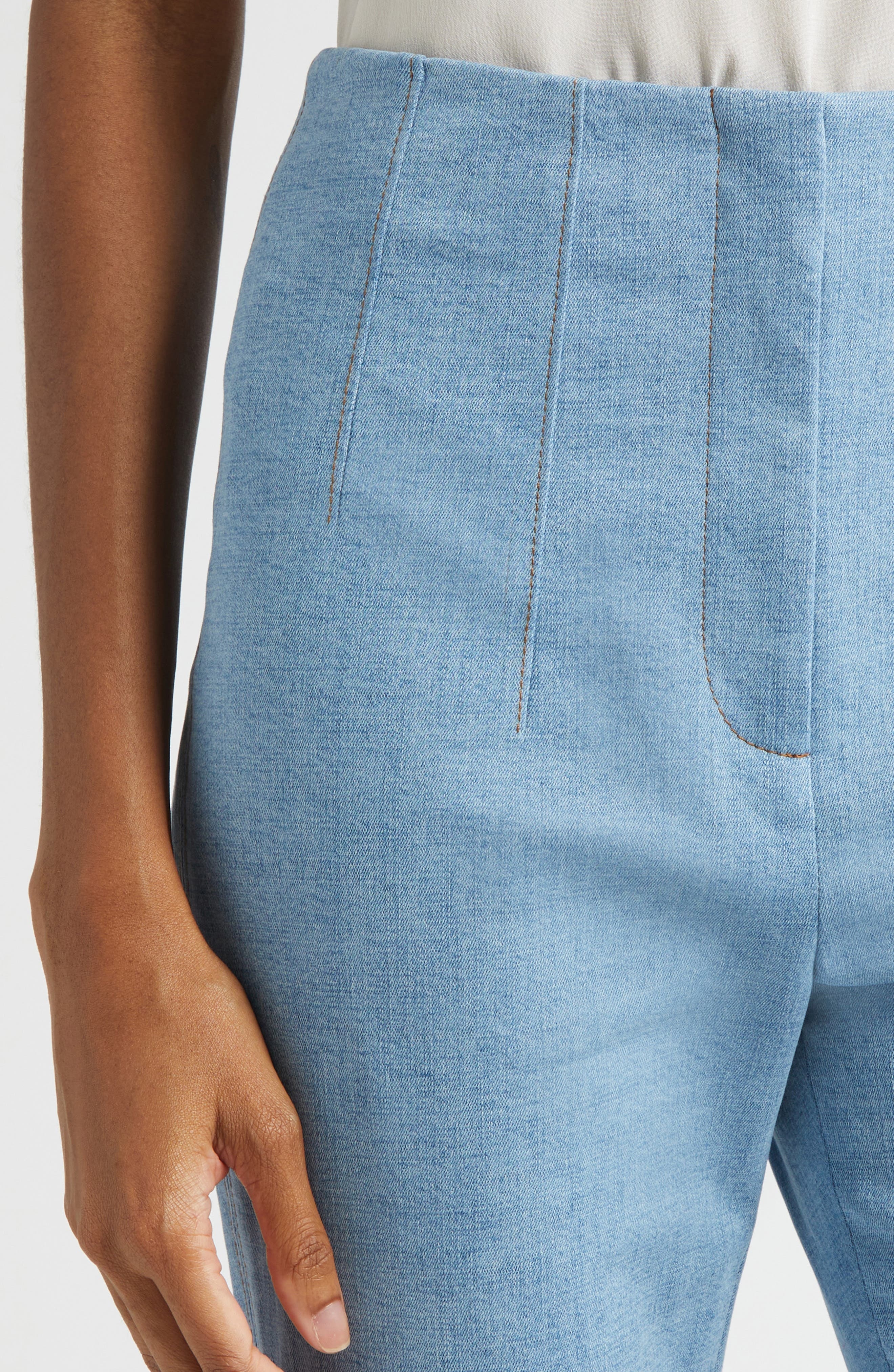 Veronica Beard Hawthorne Clean Waist Stretch Cotton Pants in Blue Mirage at Nordstrom - 5