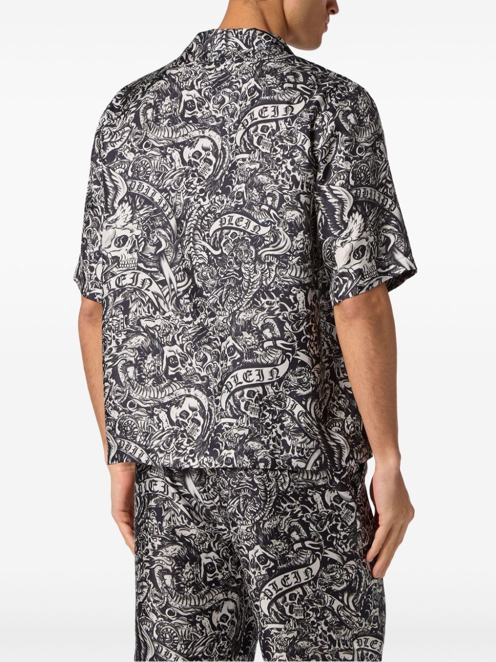 Tattoo short-sleeve silk shirt - 4