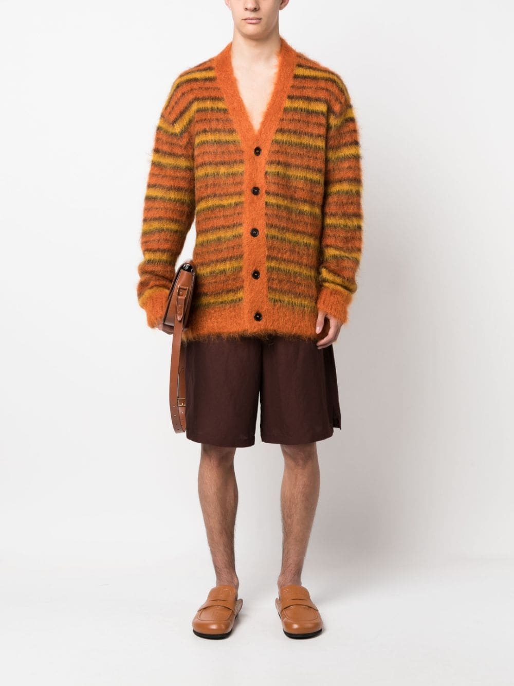 striped V-neck cardigan - 2