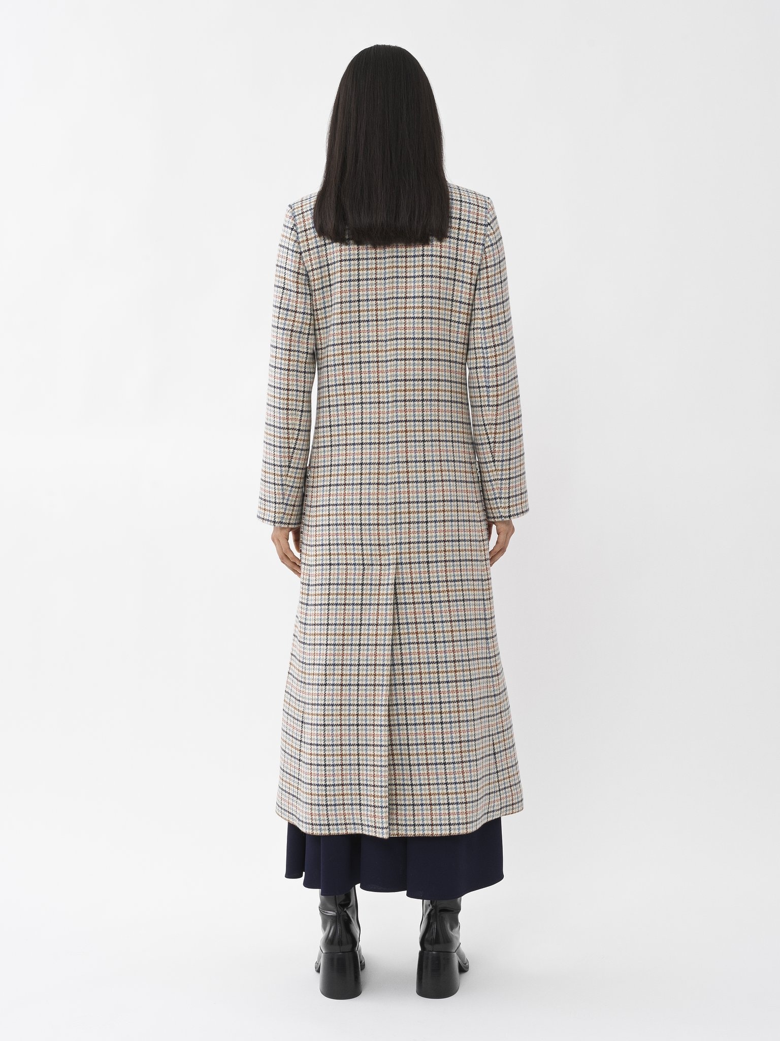 LONG CHECKED COAT - 4