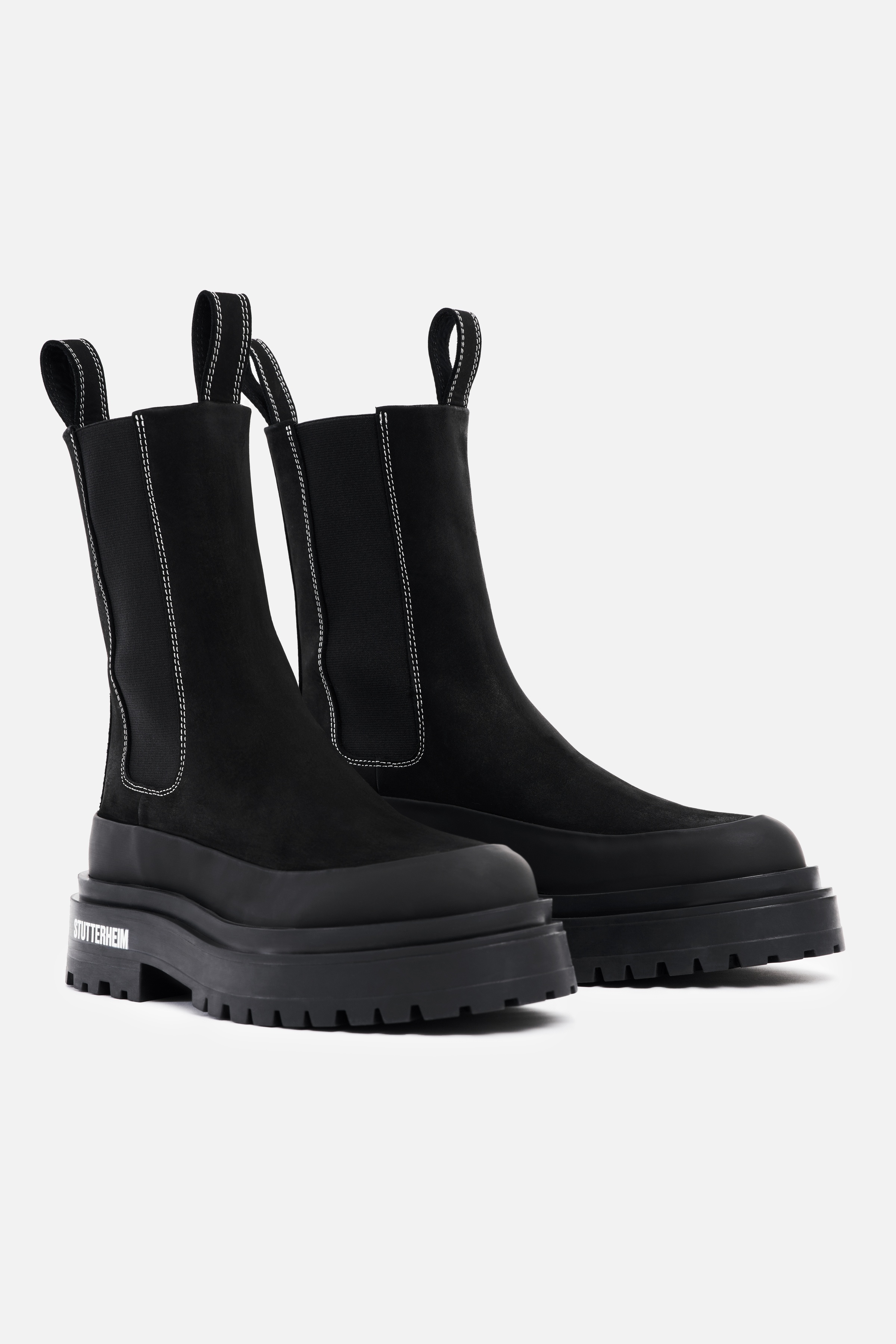 Stutterheim High Walker Nubuck Boots Black | REVERSIBLE