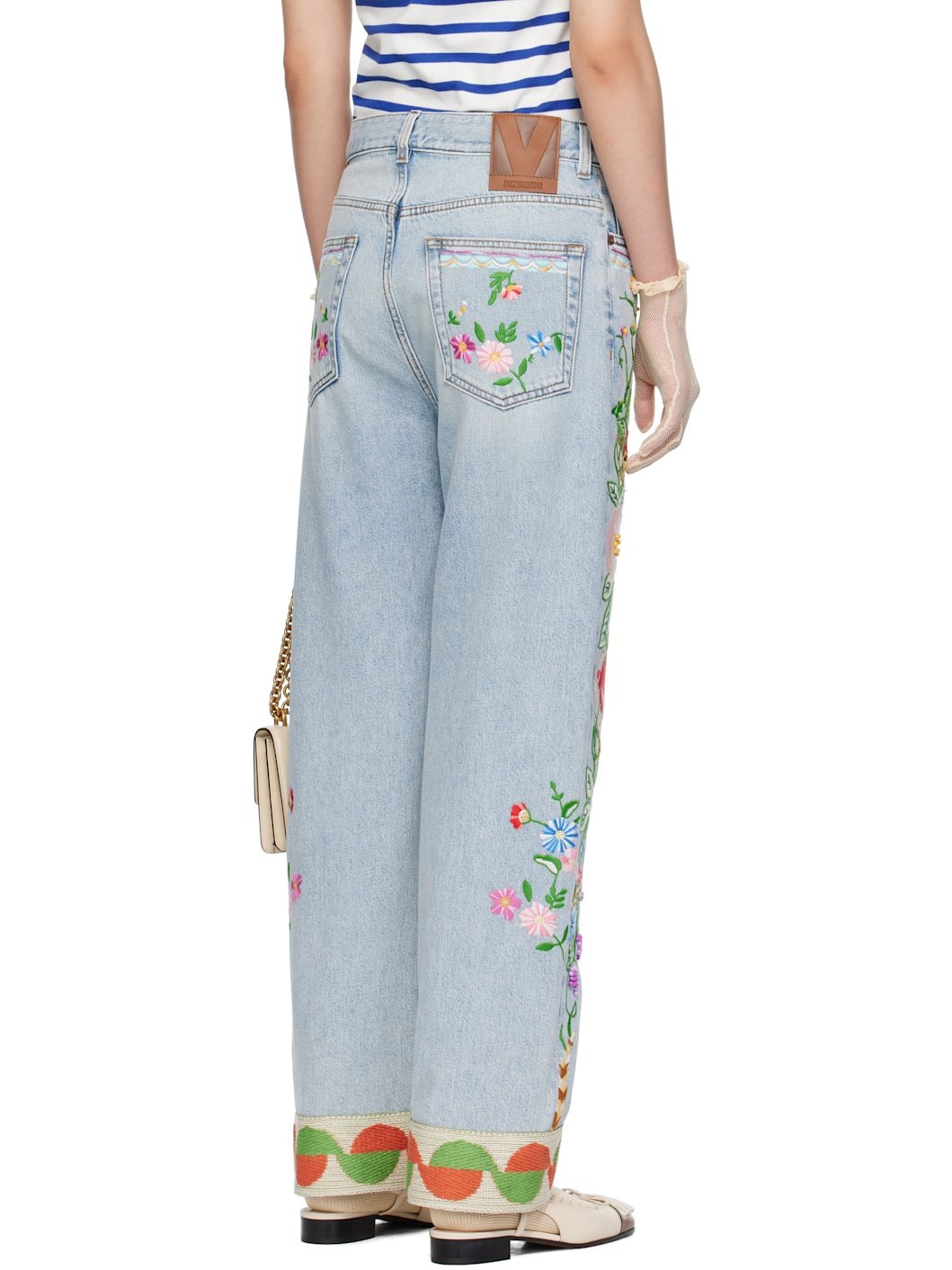 Blue Embroidered Jeans - 3