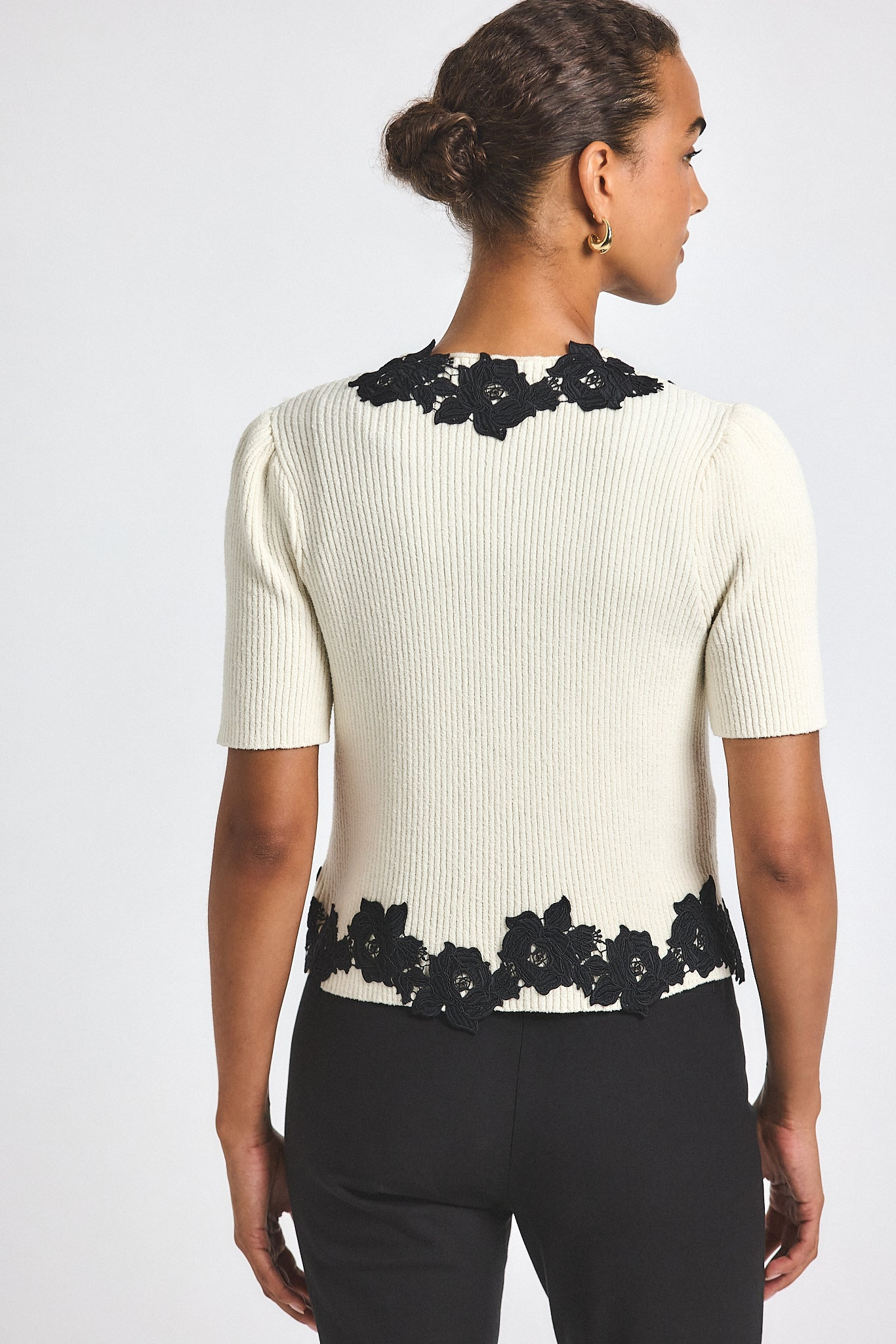 MAES SHORT SLEEVE CARDIGAN WITH LACE TRIM - 4