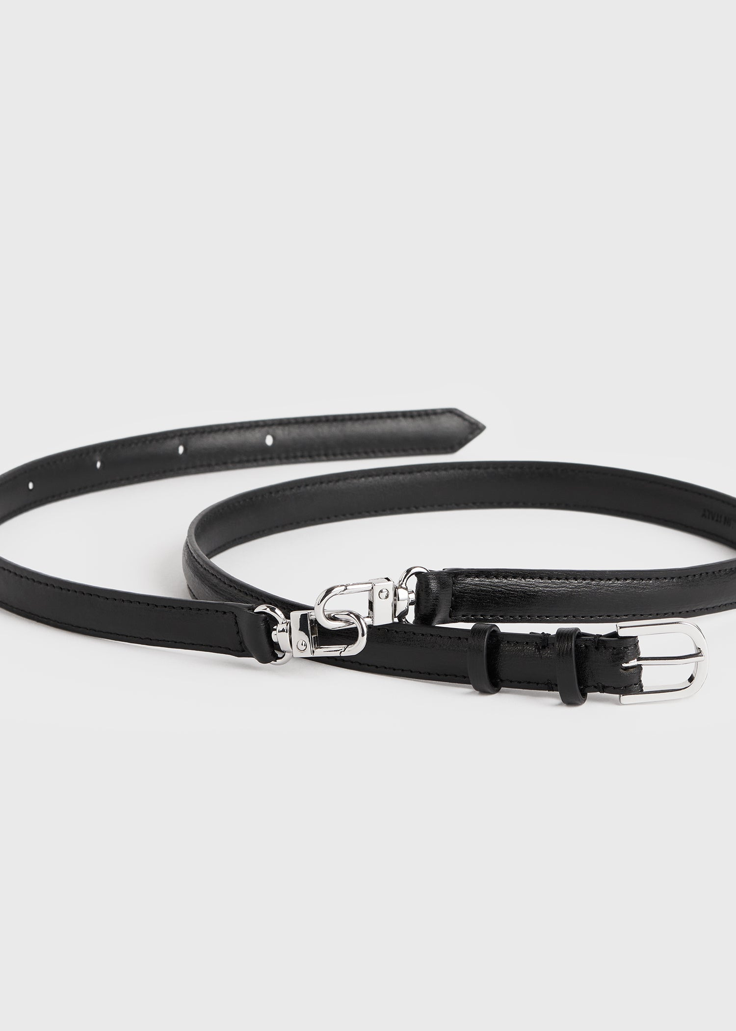 Double clasp leather belt black - 4
