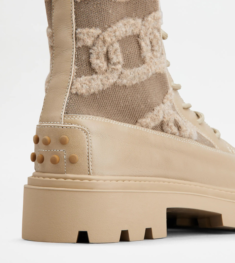 KATE COMBAT BOOTS IN FABRIC AND LEATHER - BEIGE 5