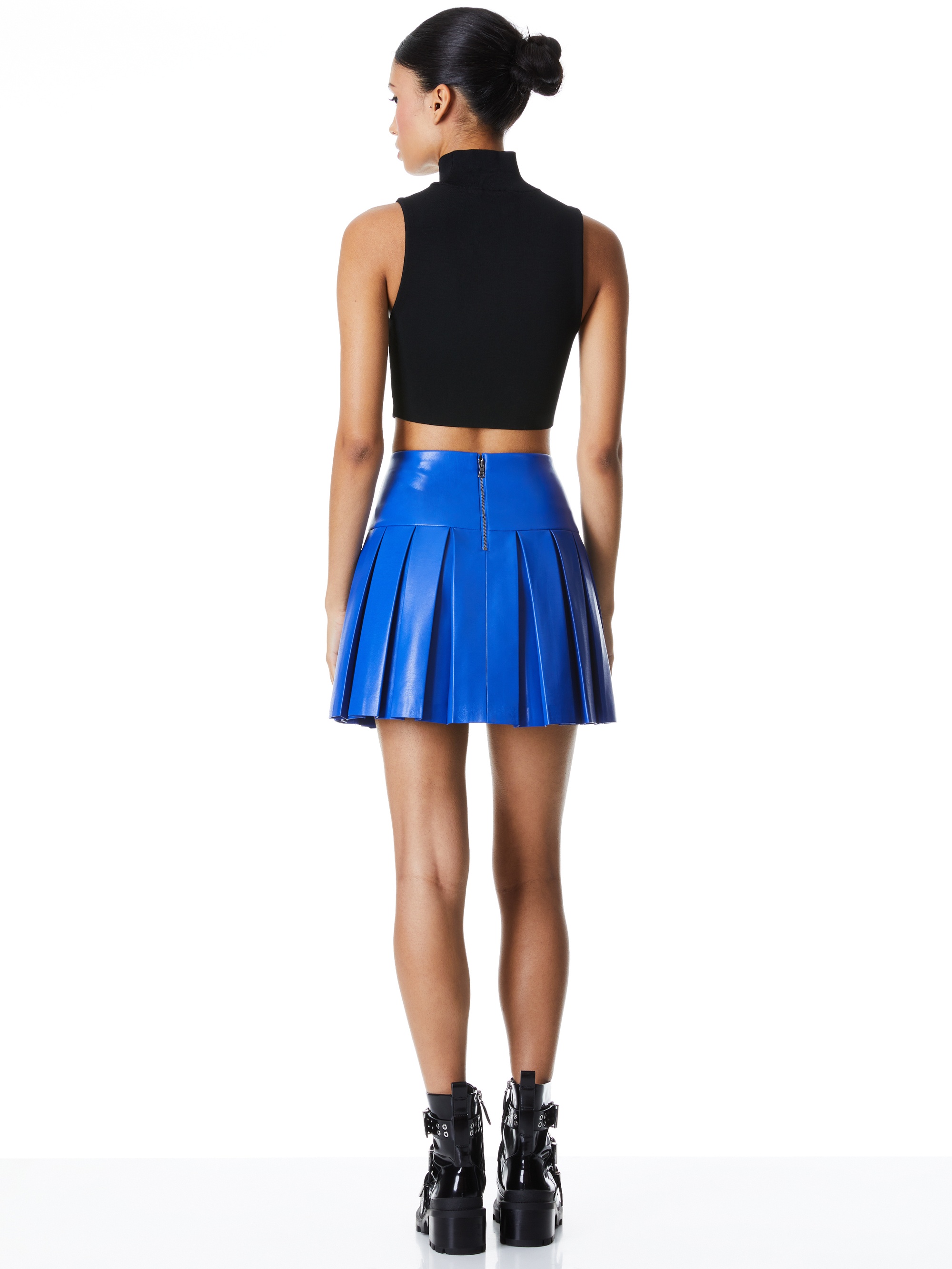 EMILIE VEGAN LEATHER BOX PLEATED MINI SKIRT - 2