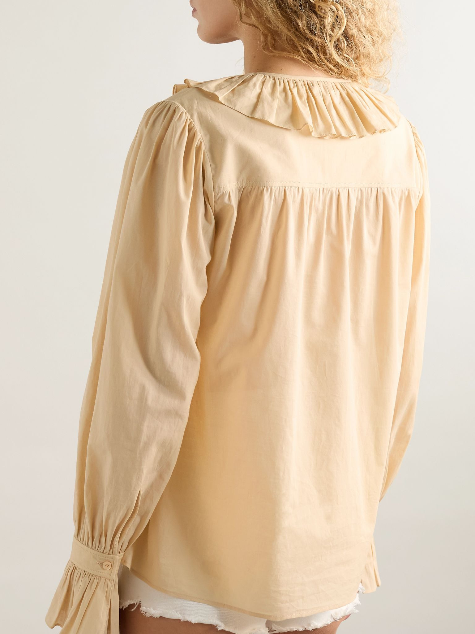 Ruffled cotton-voile blouse Beige - 4