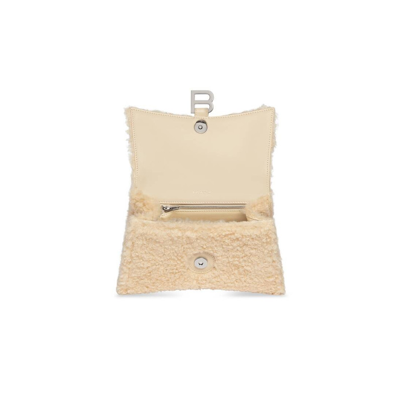 Women's Furry Hourglass Small Handbag With Strap in Beige 5