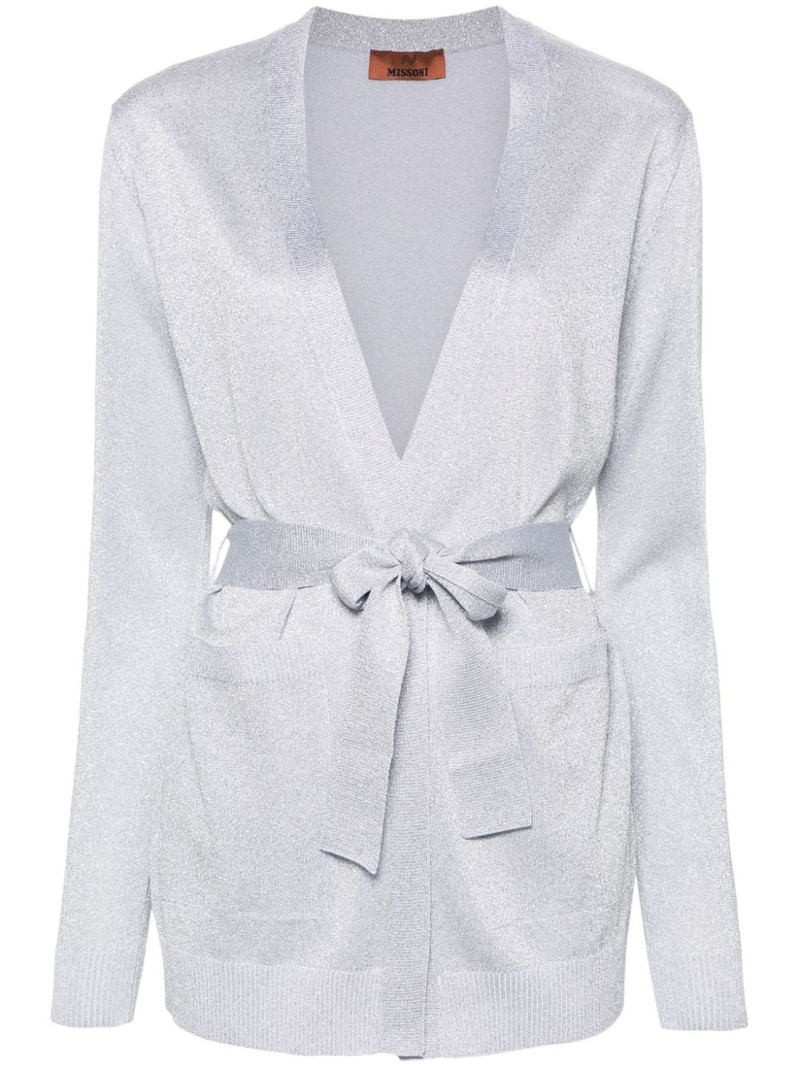 metallic-threading belted cardigan 1