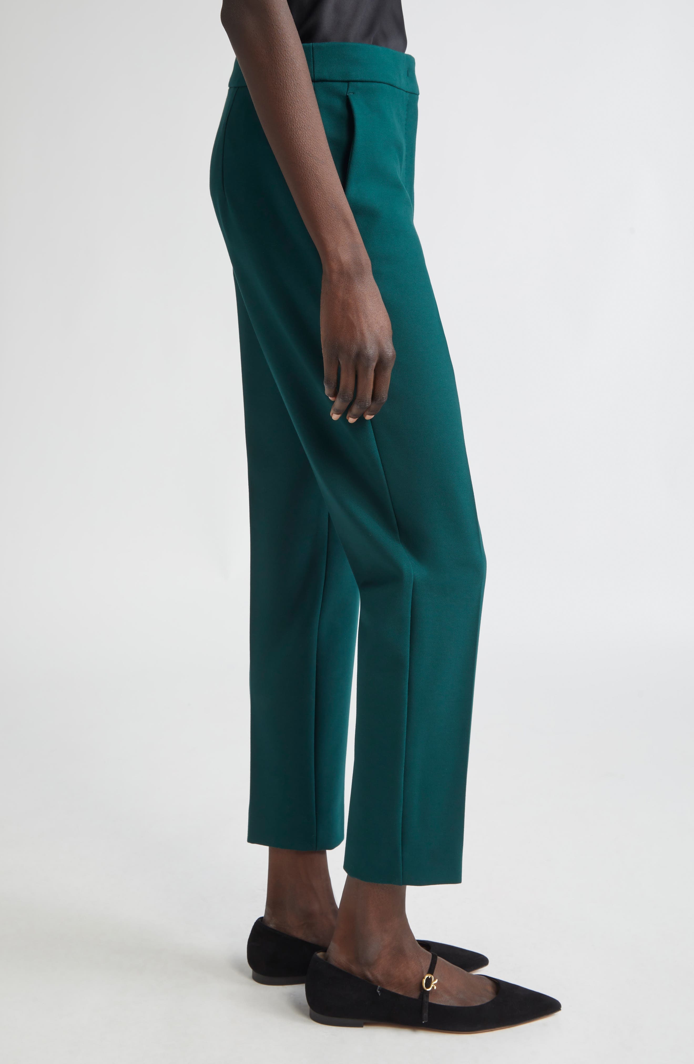 Max Mara Pegno Slim Fit Jersey Ankle Pants in Dark Green at Nordstrom - 4