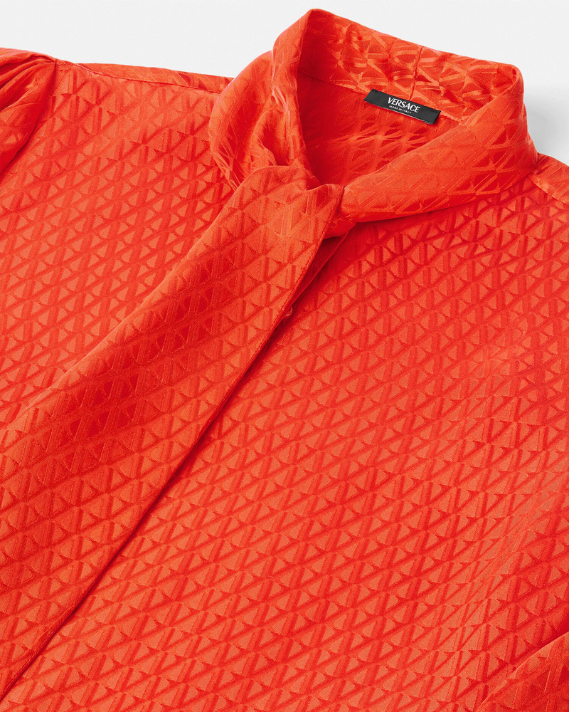 VERSACE V Allover Jacquard Silk Lavallière Shirt outlook