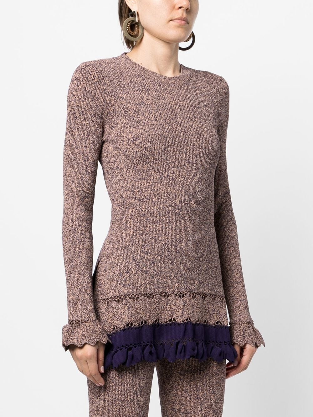 ribbed ruffle-trim jumper - 3