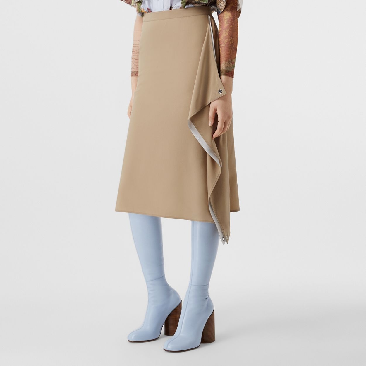 Panel Detail Silk Crepe de Chine Skirt - 5