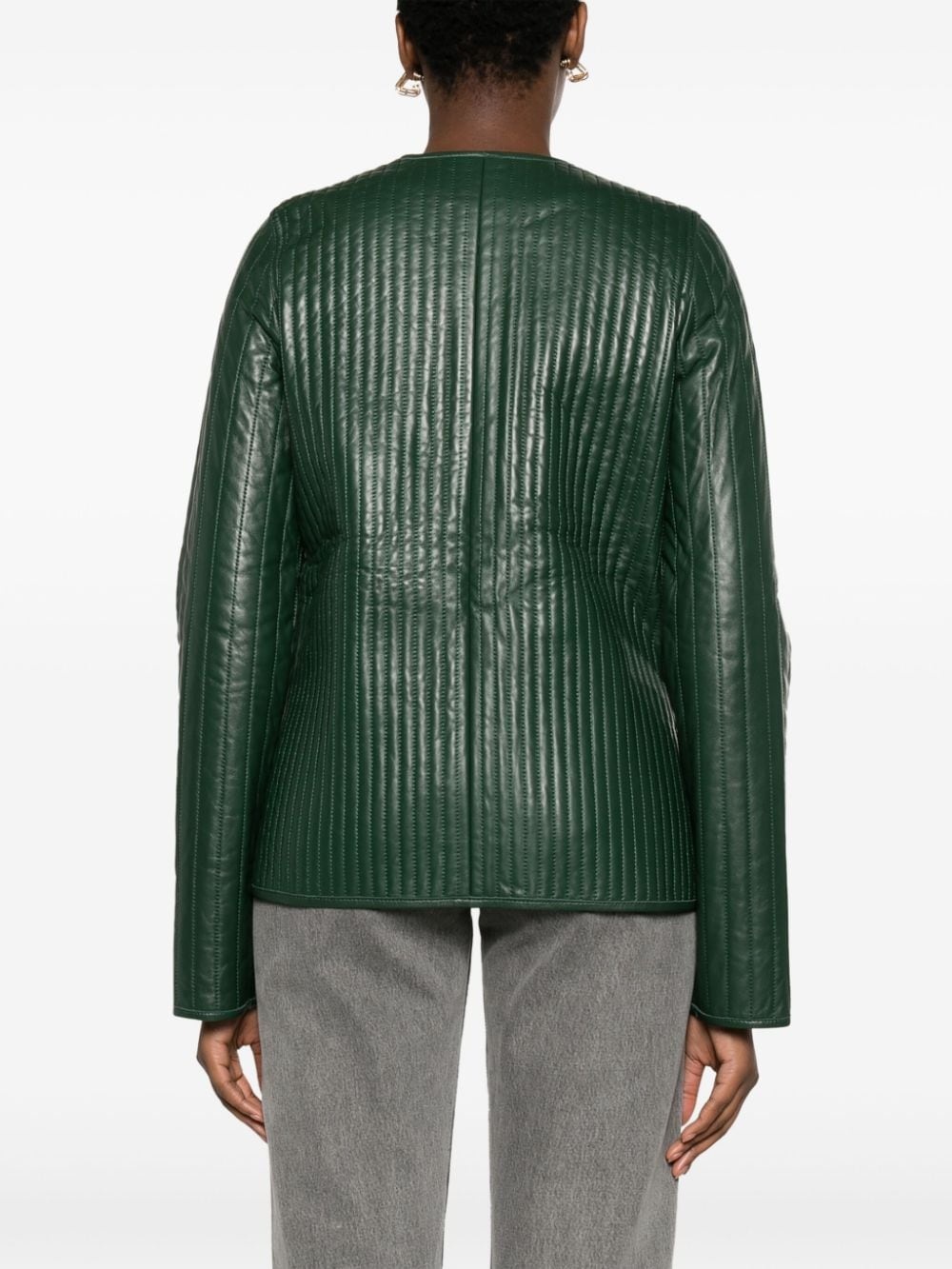quilted press-stud leather jacket - 4