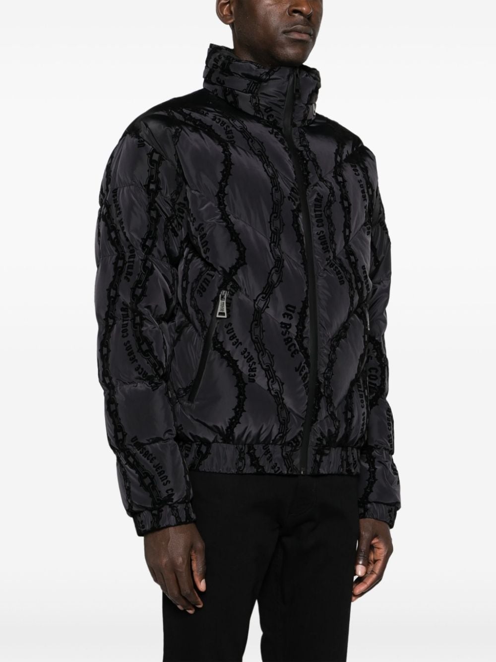 flocked-print quilted puffer jacket - 3
