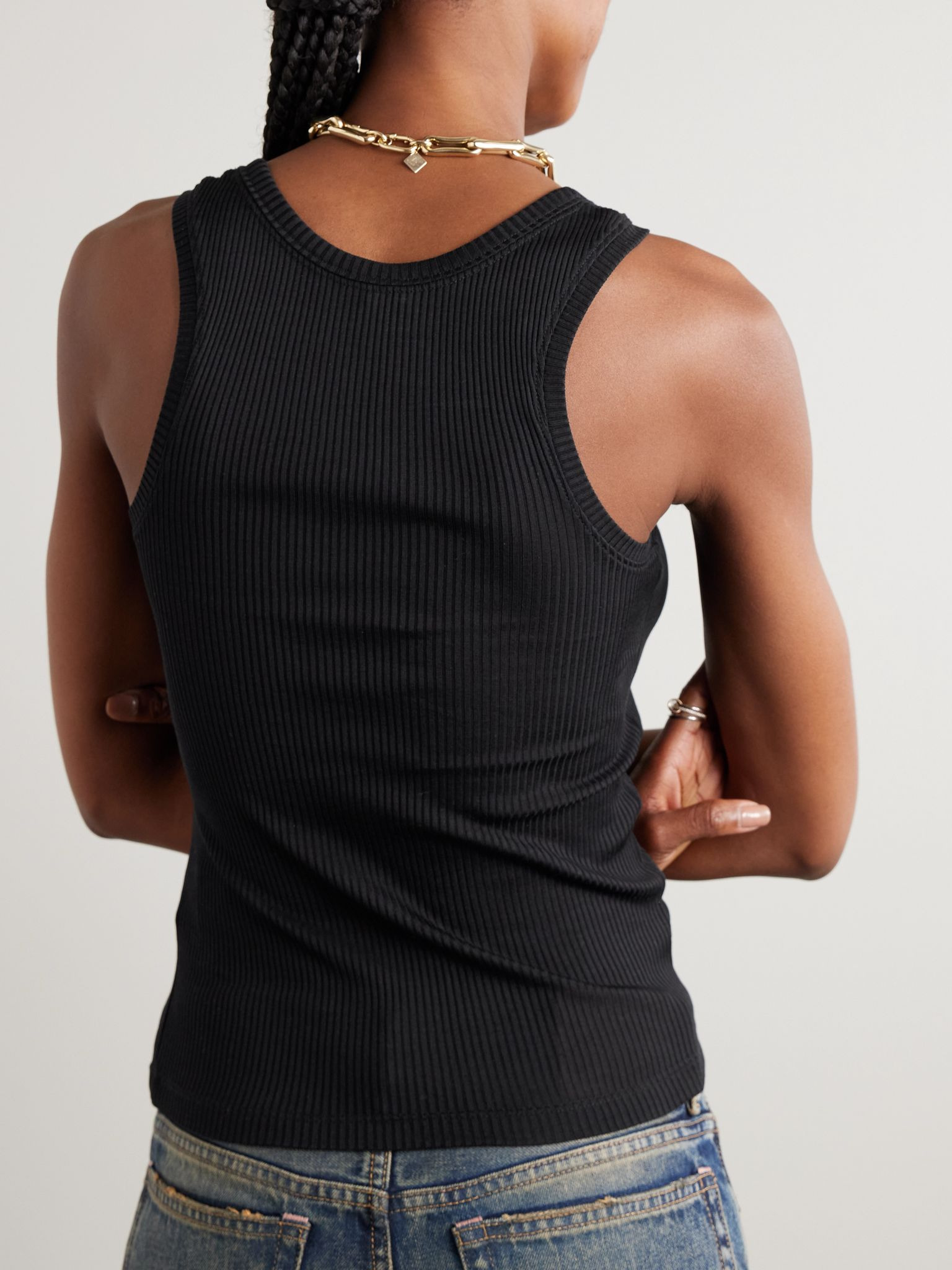 Anagram embroidered ribbed silk-jersey tank Black - 4
