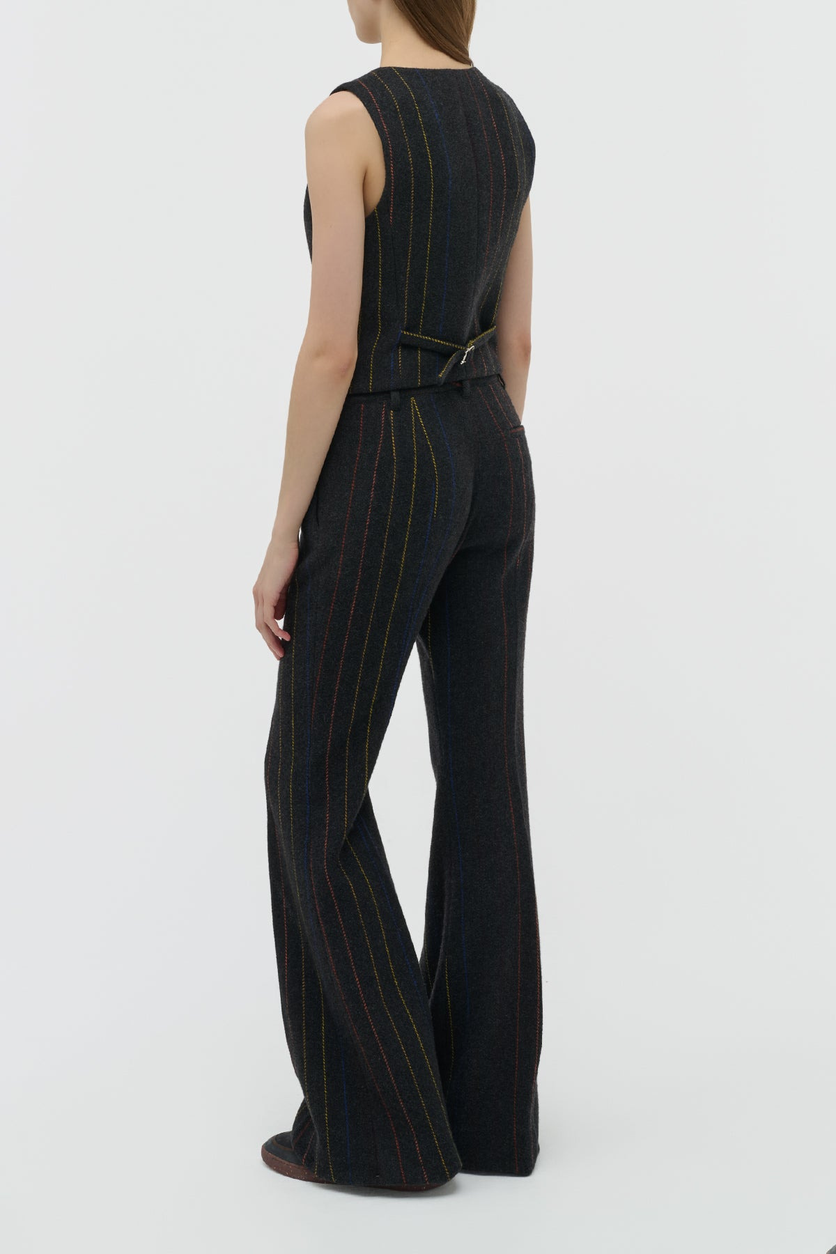 Coleridge Vest in Charcoal Multi Pinstripe Wool Cashmere - 4