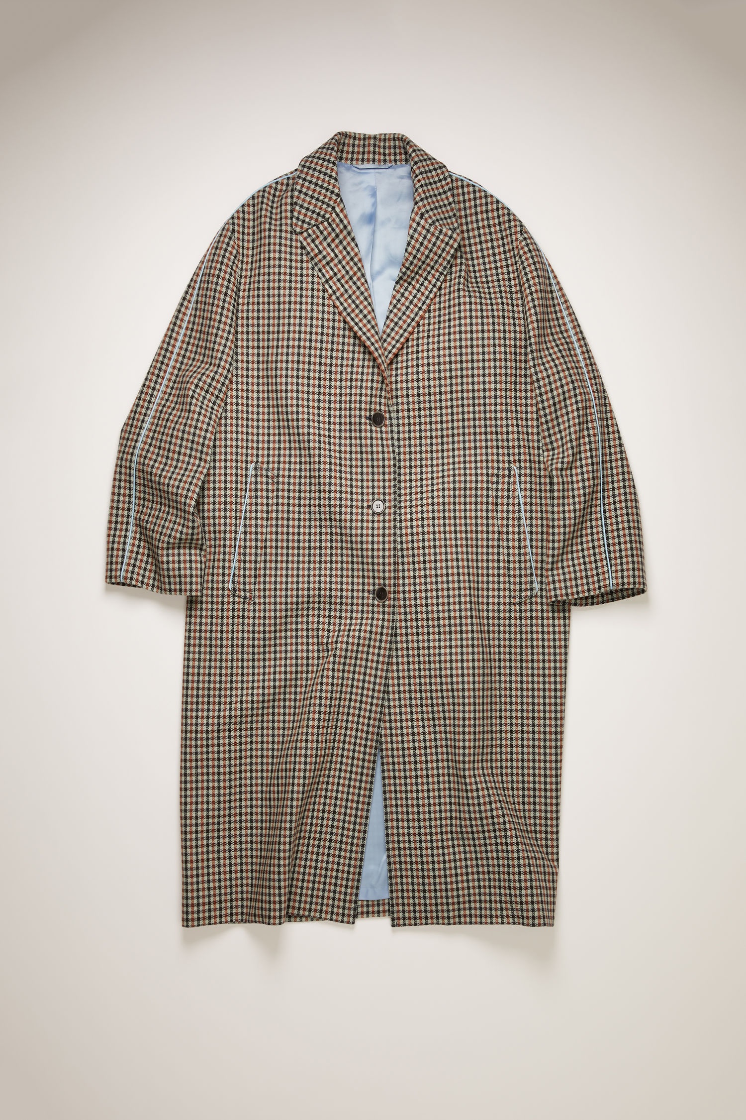 Checked wool coat light blue/orange - 1