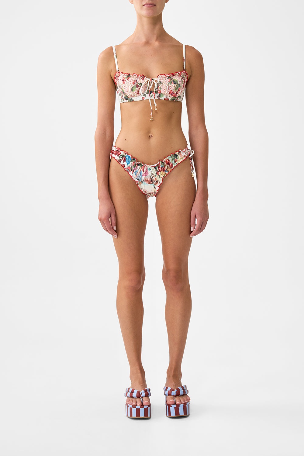 RUCHED CUP UNDERWIRE BIKINI TOP WITH TIE FRONT - 2