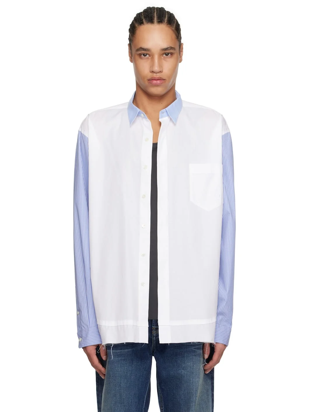 White & Blue Layered Shirt - 1