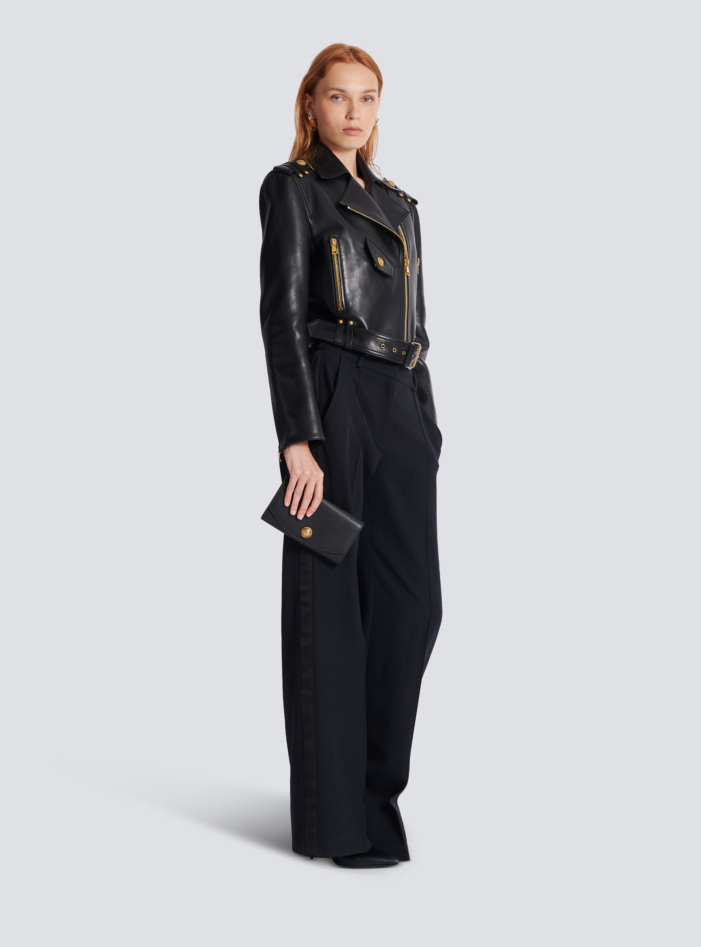 Emblème grained calfskin clutch 2