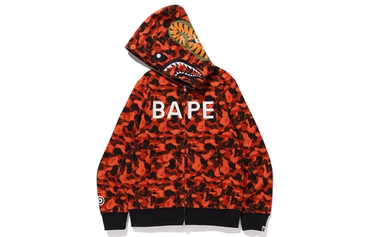 A Bathing Ape x XO Shark Camo Full Zip Hoodie 'Orange Red' 1F73-115-925 - 2