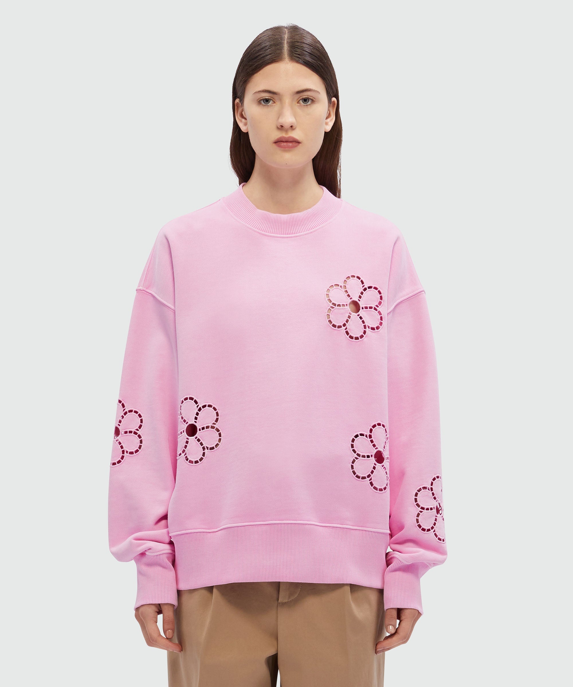 Pink jersey sweatshirt with Ã  jour embroidery - 2