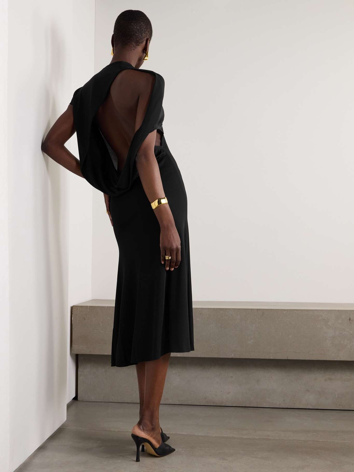 Salerno asymmetric open-back stretch-jersey midi dress Black - 3