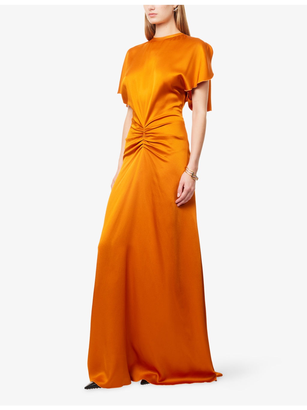 Draped Short-Sleeve Satin Maxi Dress - 3