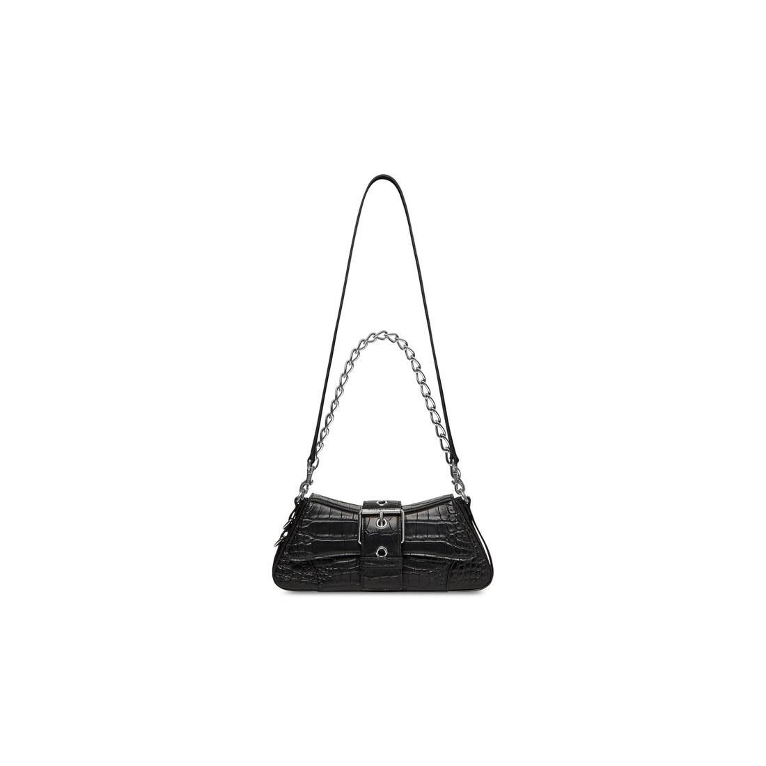 Women's Lindsay Small Shoulder Bag With Strap Crocodile Embossed in Black - 7