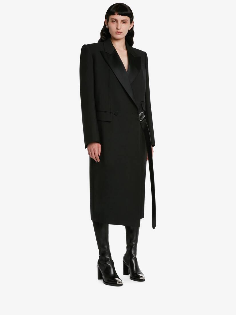 Women's Oversized Drop Hem Coat in Black - 3