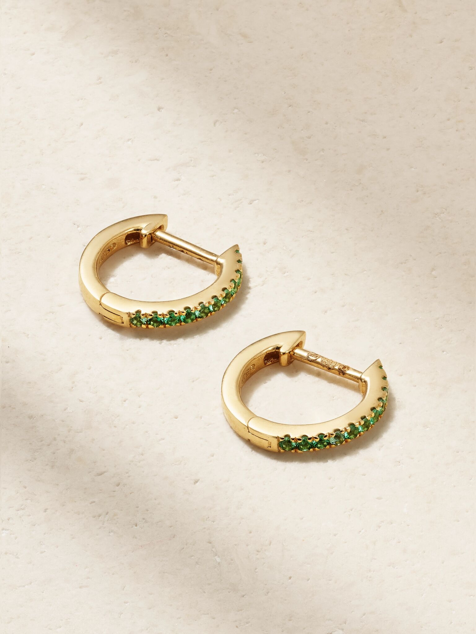 14-karat gold emerald hoop earrings Green - 1