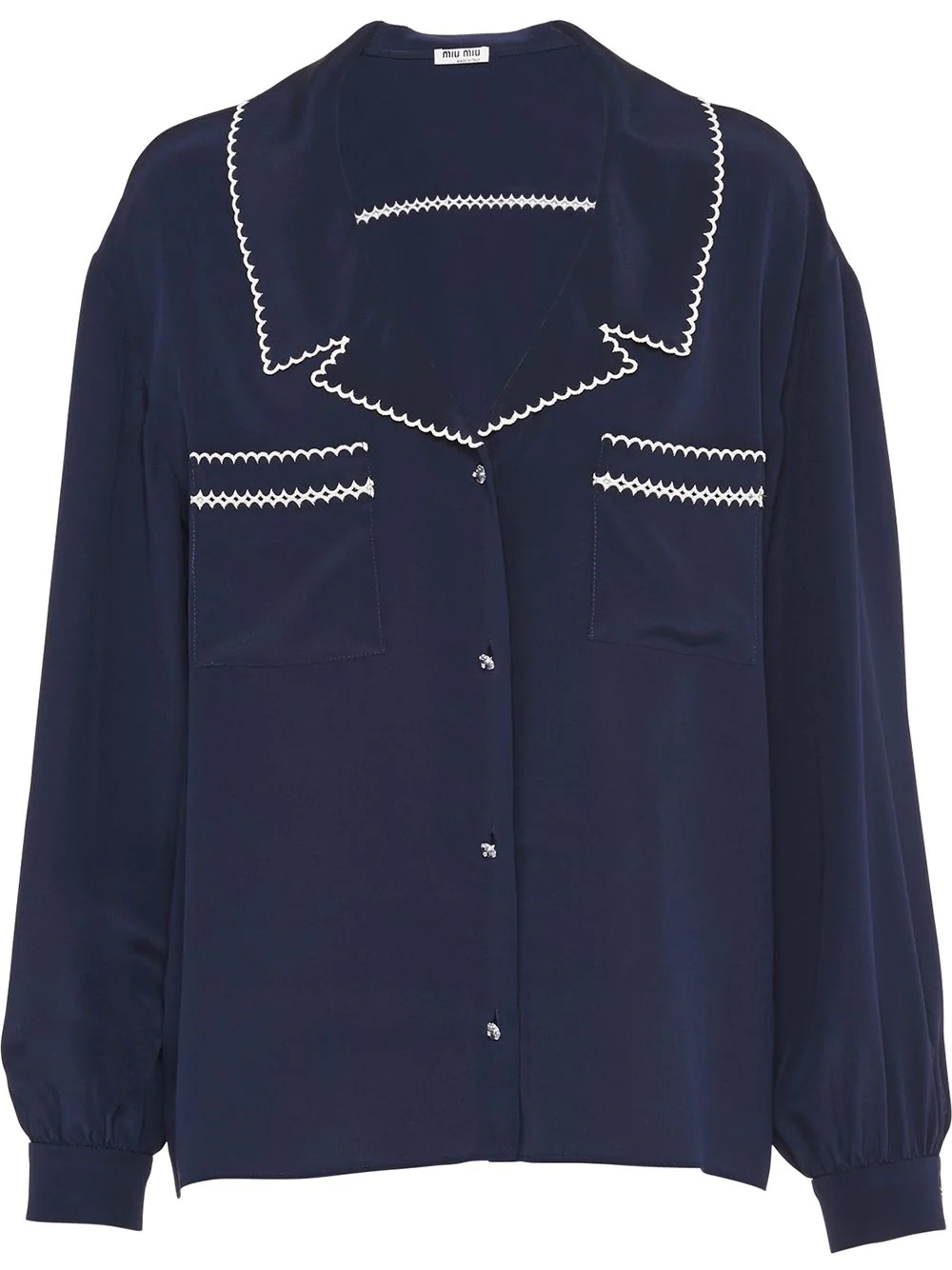 contrast-embroidery buttoned blouse - 1