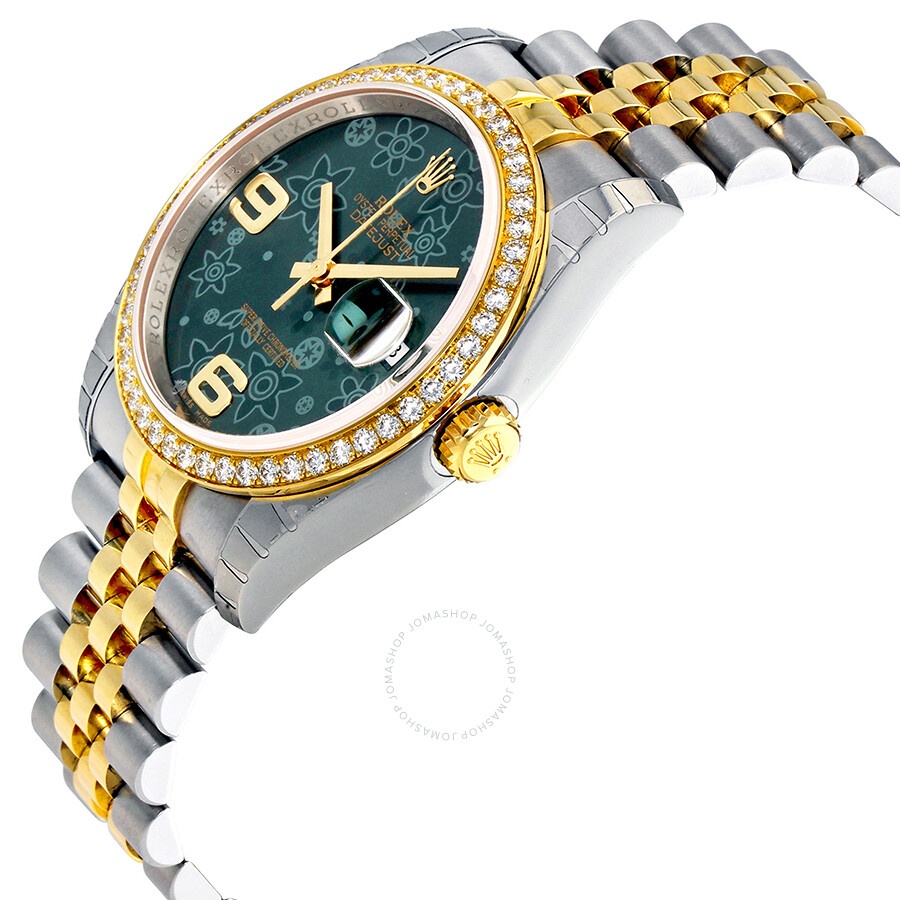 Rolex Oyster Perpetual Datejust 36 Green Floral Dial Stainless Steel and 18K Yellow Gold Jubilee Bra - 2