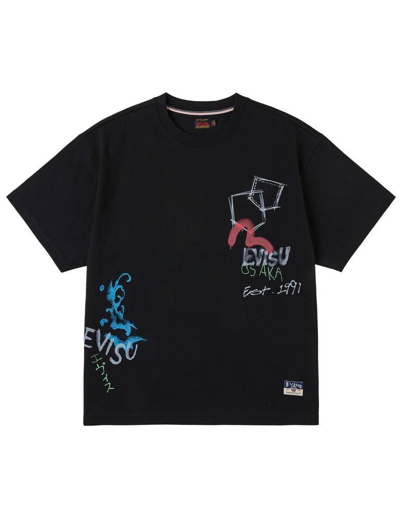 EVISU Hand-drawn Daicock and Multi-pocket Graffiti T-shirt outlook