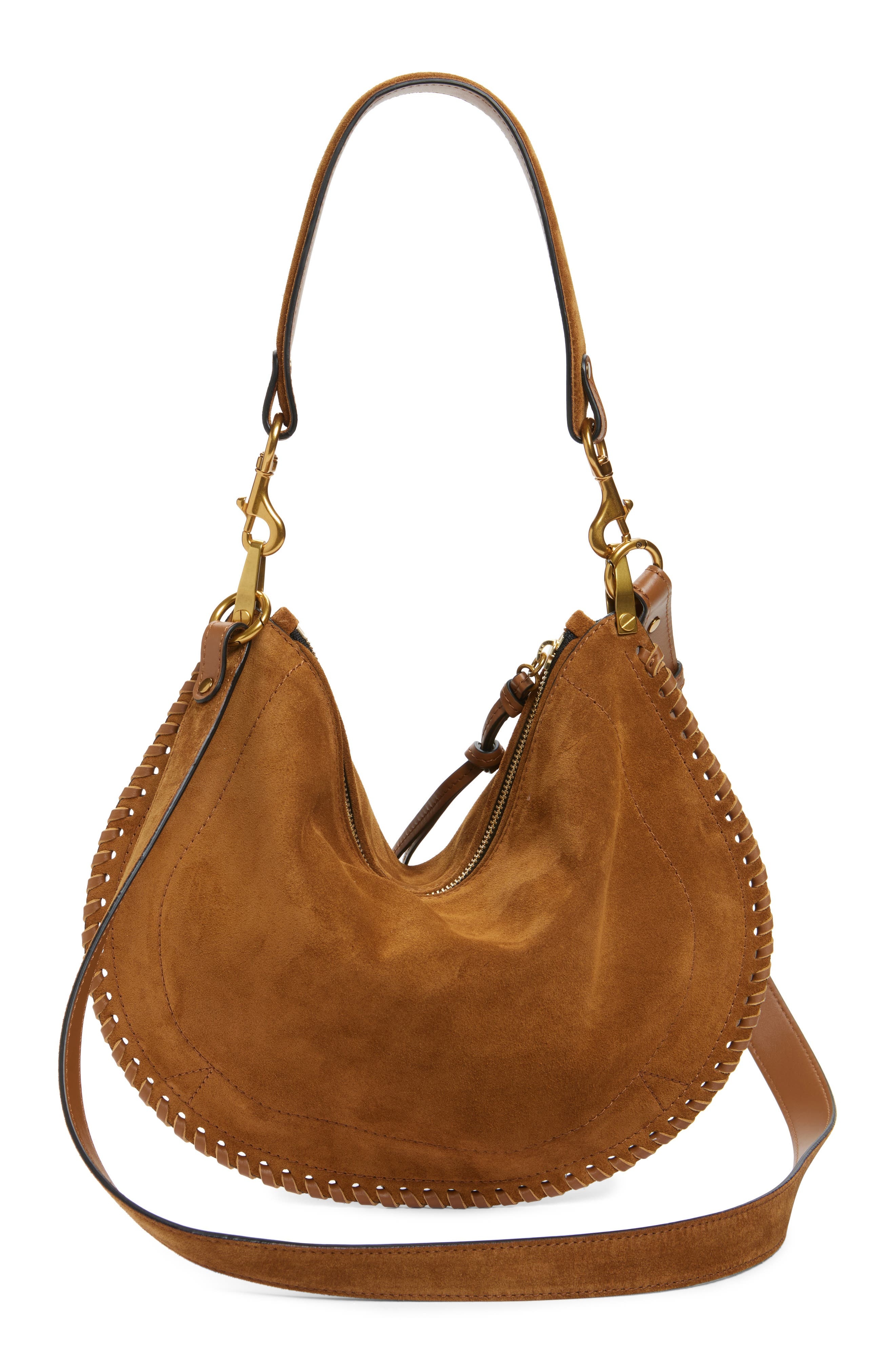 Isabel Marant Oskan Whipstitch Soft Suede Shoulder Bag in Cognac at Nordstrom - 5