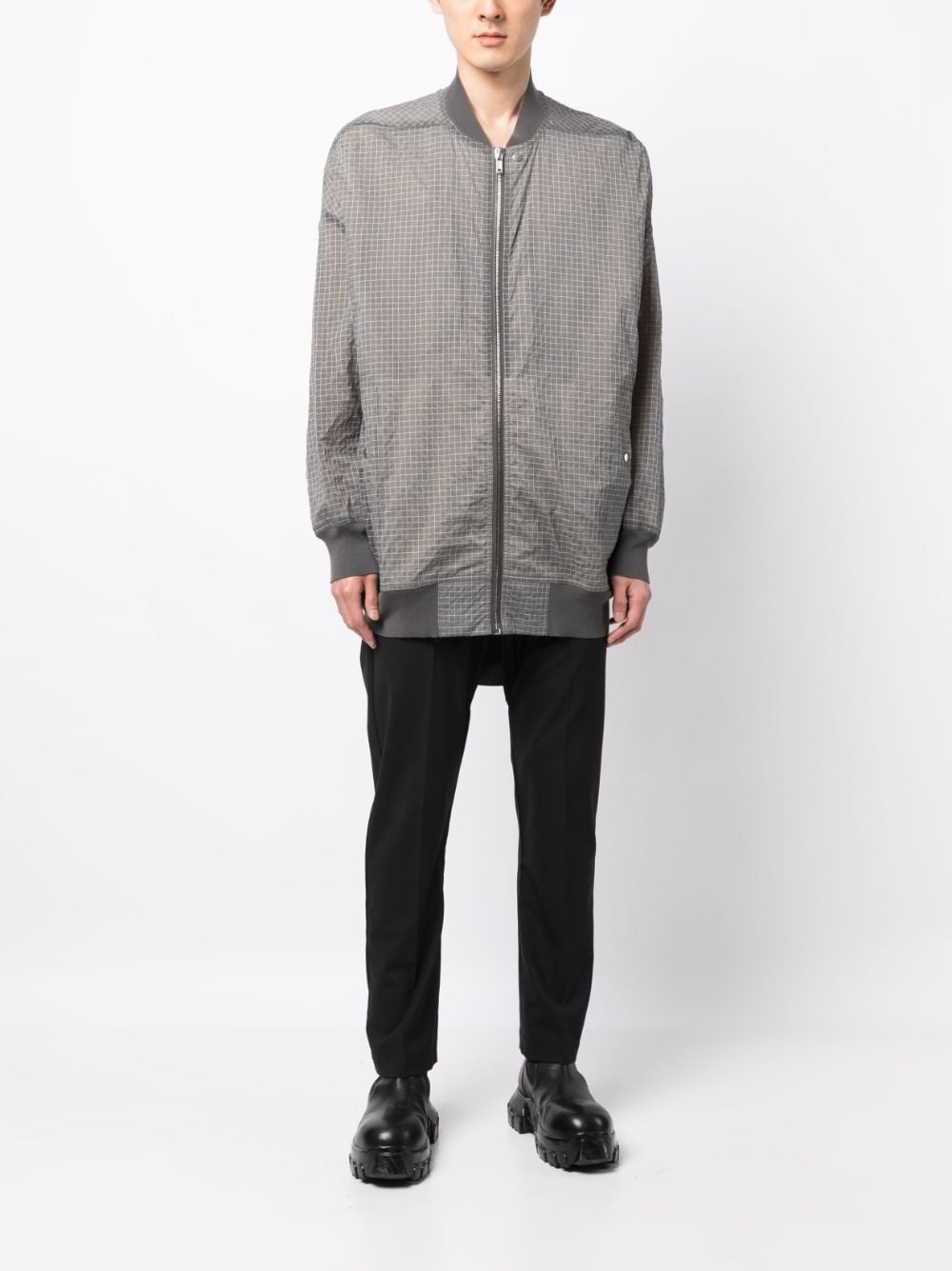 grid-patterned zipped bomber jacket - 2