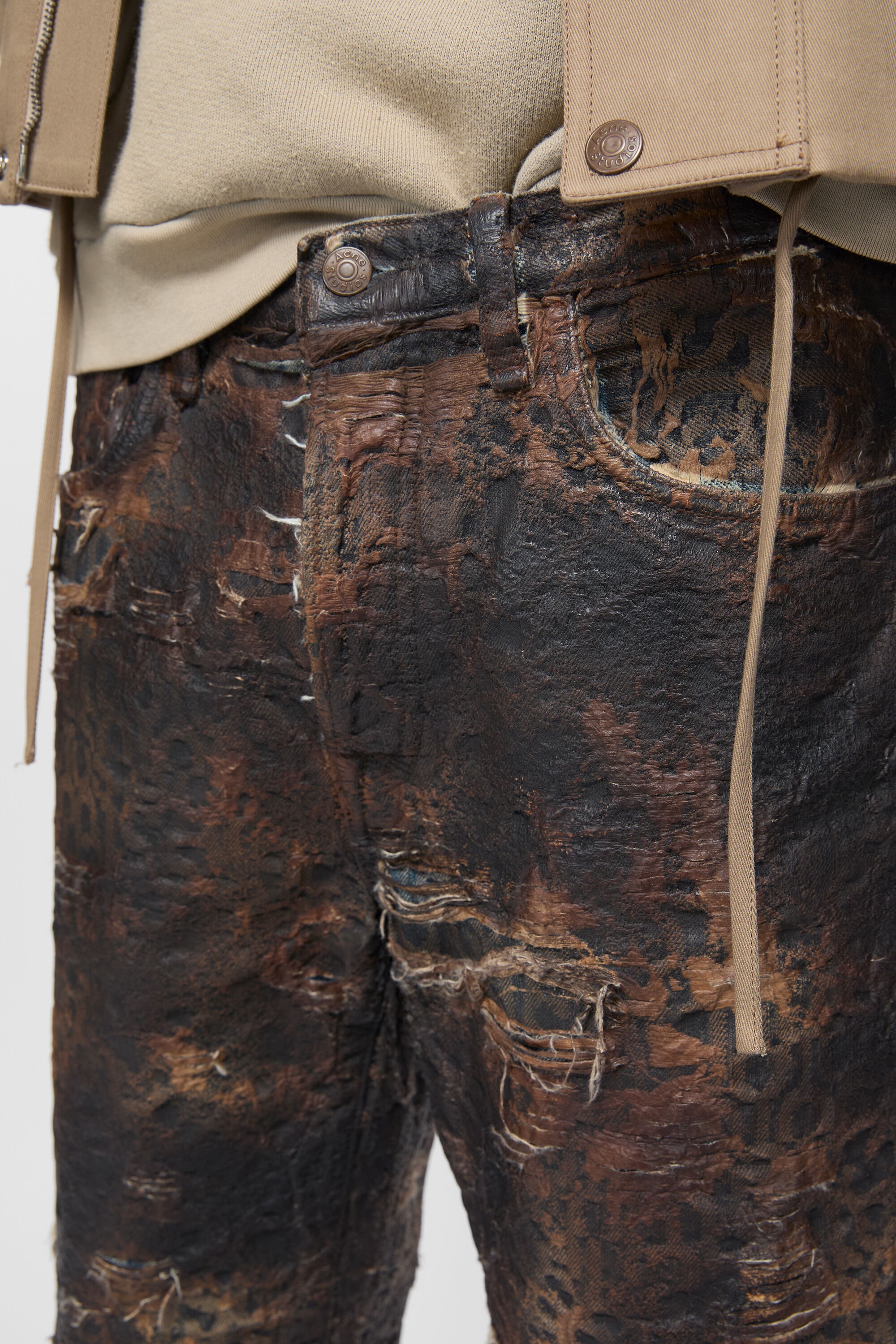 Denim monogram shorts - loose fit - Brown - 5